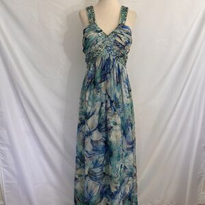 NEW Vintage Cache Floral 100% Silk Dress Sz 6 Y2K 90s Fairy Maxi Sequin
